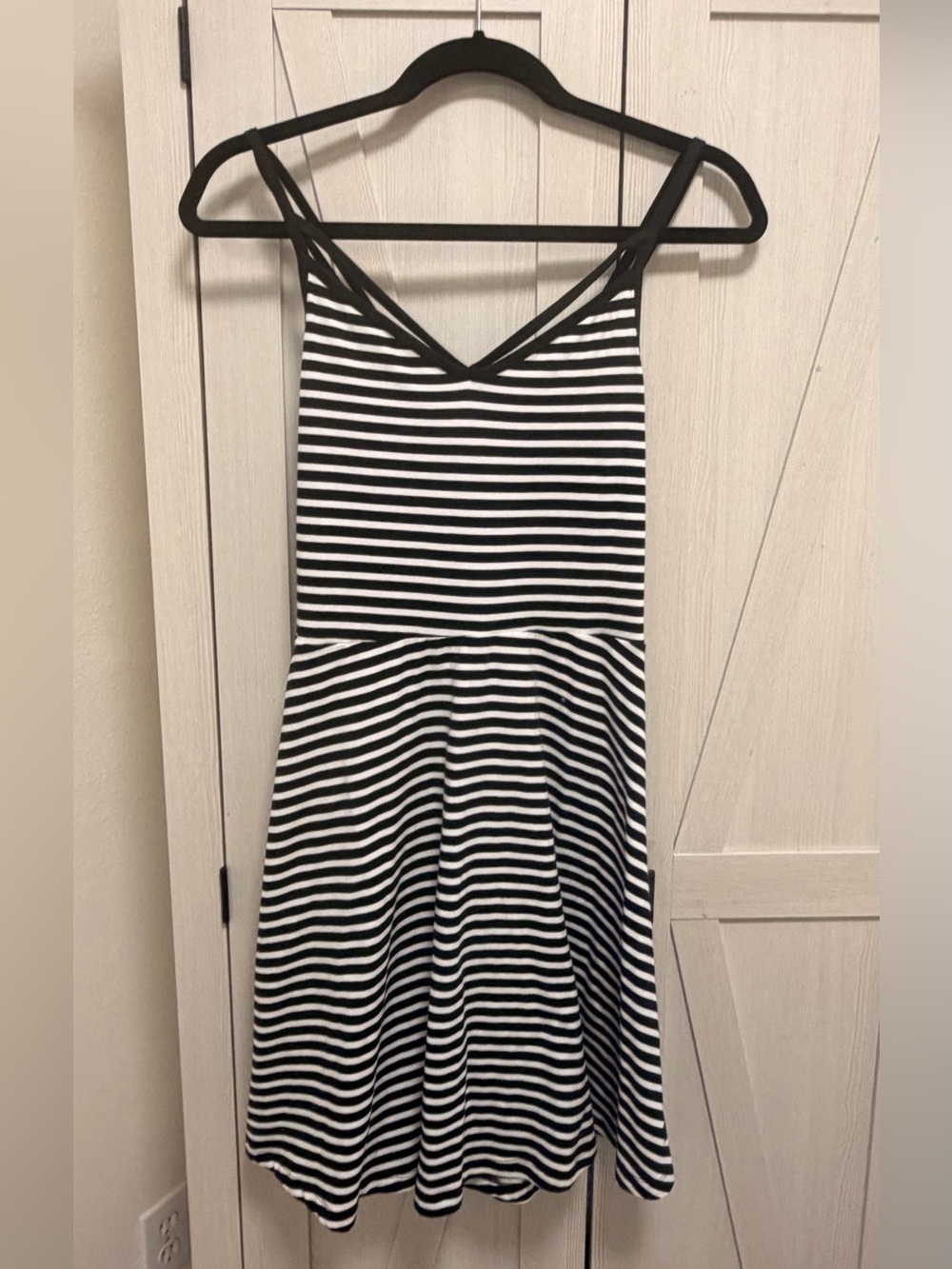 PINK Victoria's Secret Black and White Striped V-Neck Spaghetti Strap Dress